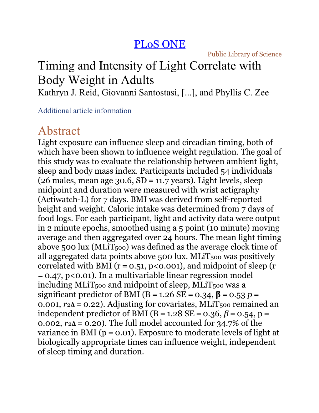 Timing and Intensity of Light Correlate with Body Weight in Adults