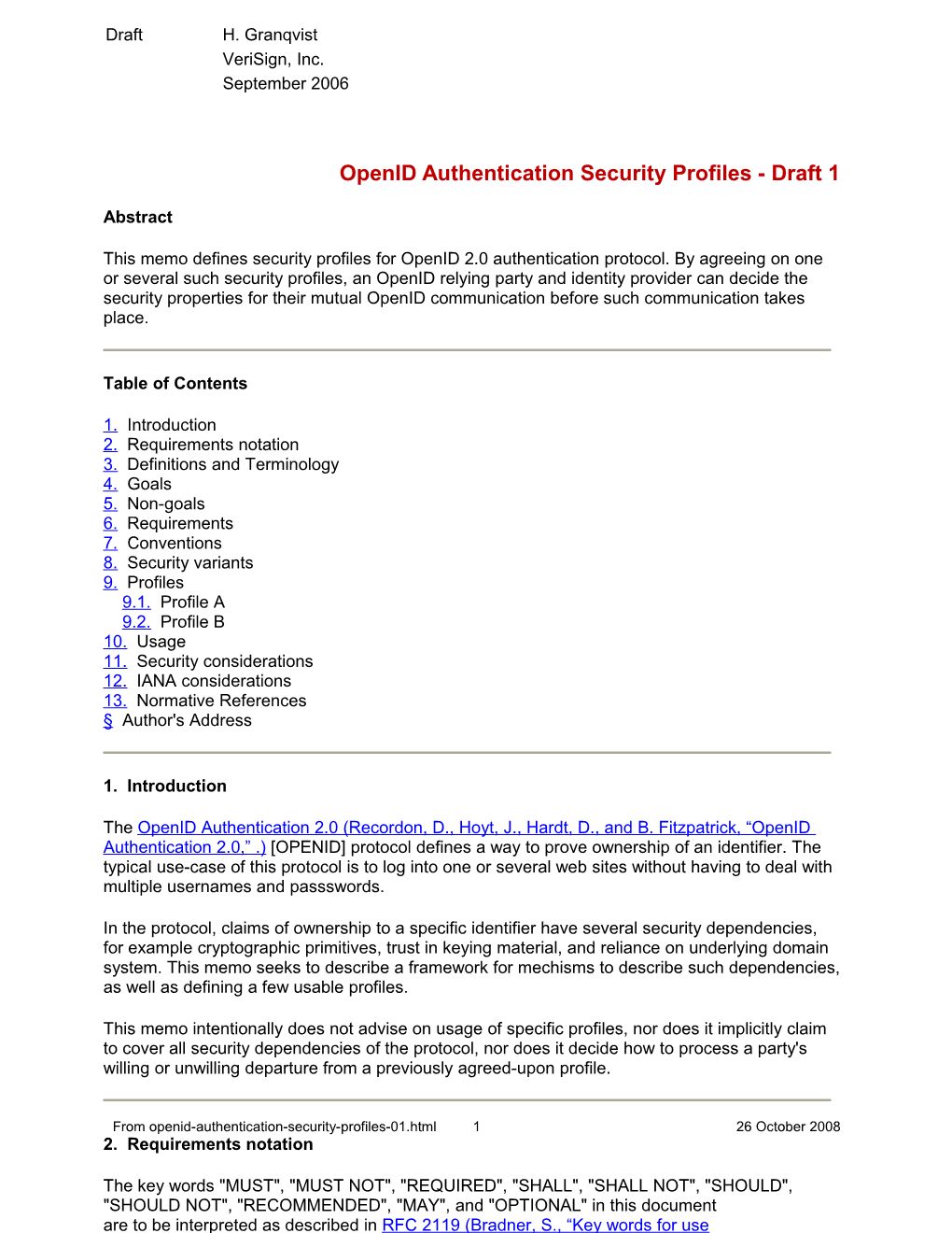 Openid Authentication Security Profiles - Draft 1