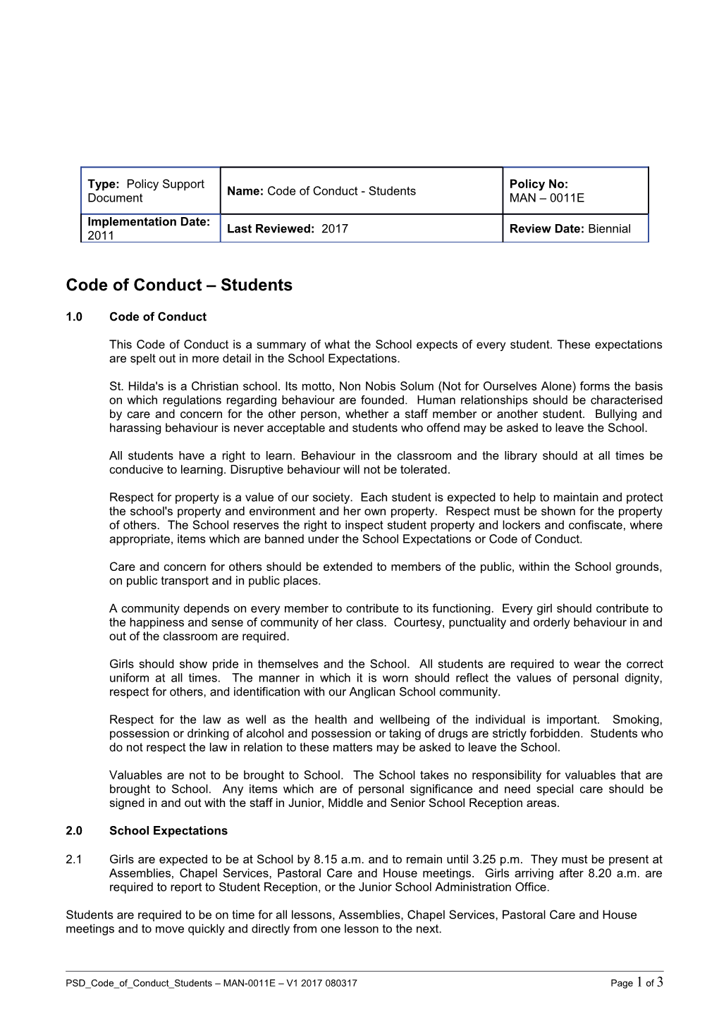 Code of Conduct Students