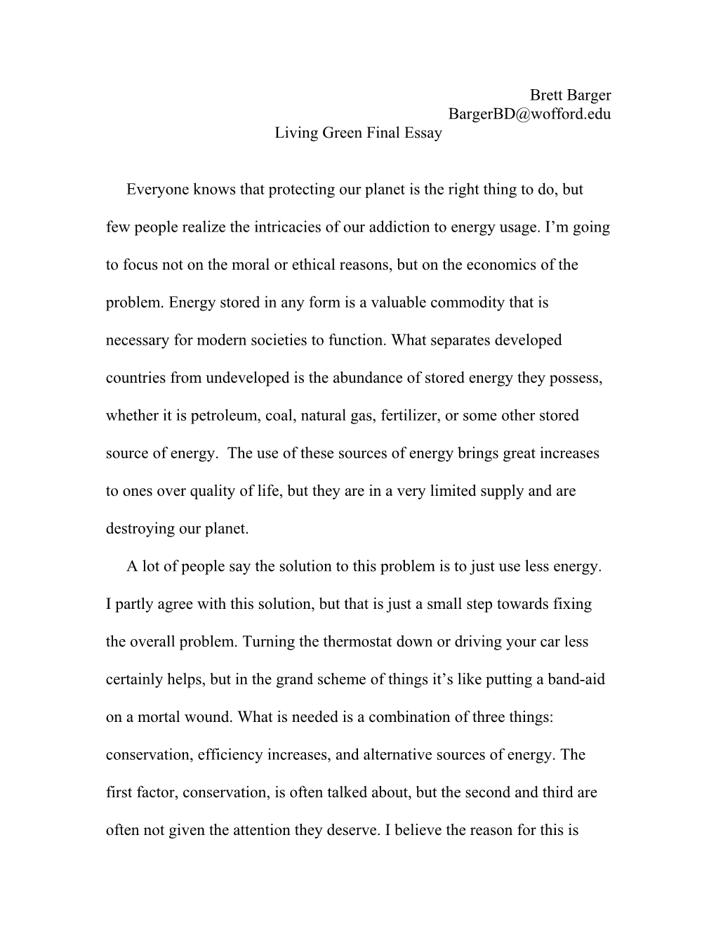 Living Green Final Essay