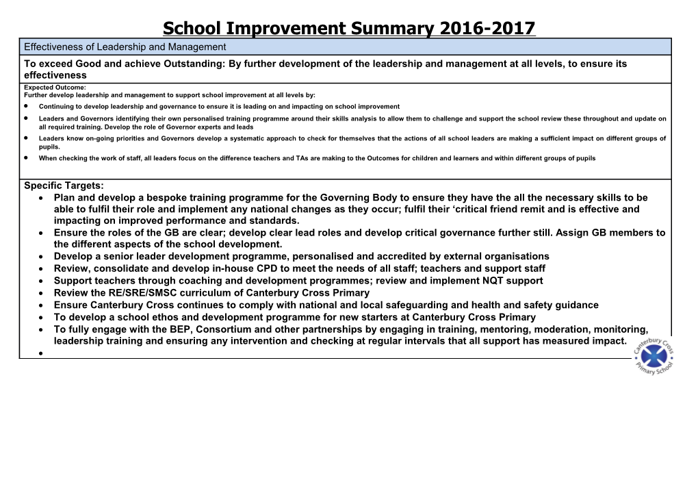 School Improvement Summary 2016-2017