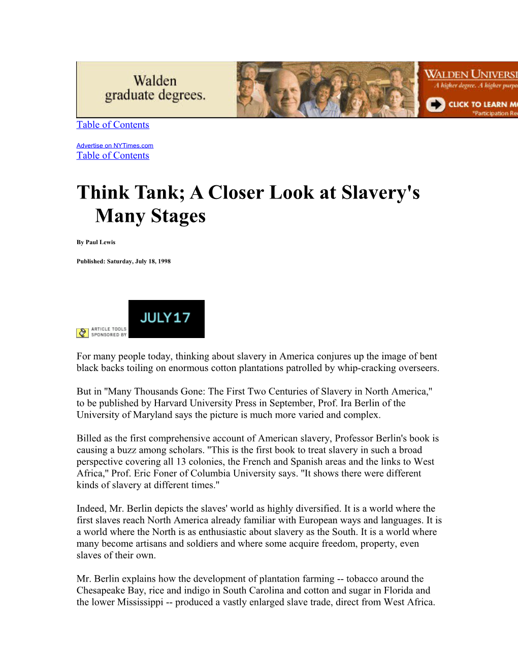 Think Tank; a Closer Look at Slavery's Many Stages