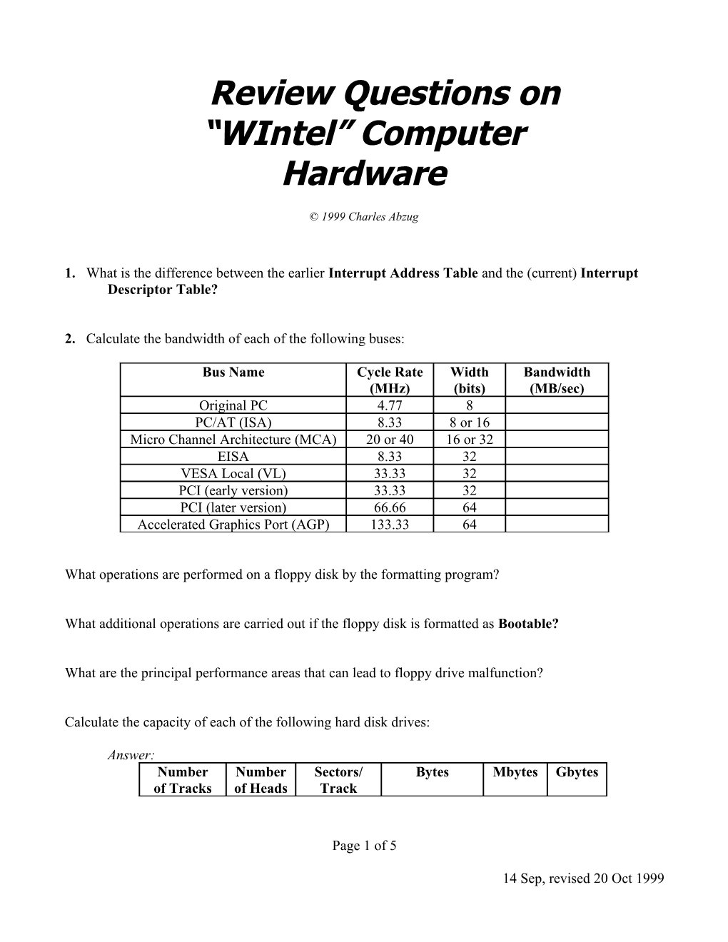 Review Questions on Computer Basics