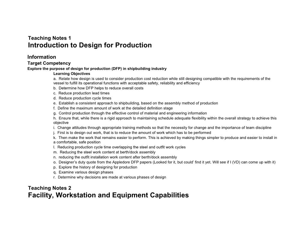 Teaching Notes 1 Introduction to Design for Production