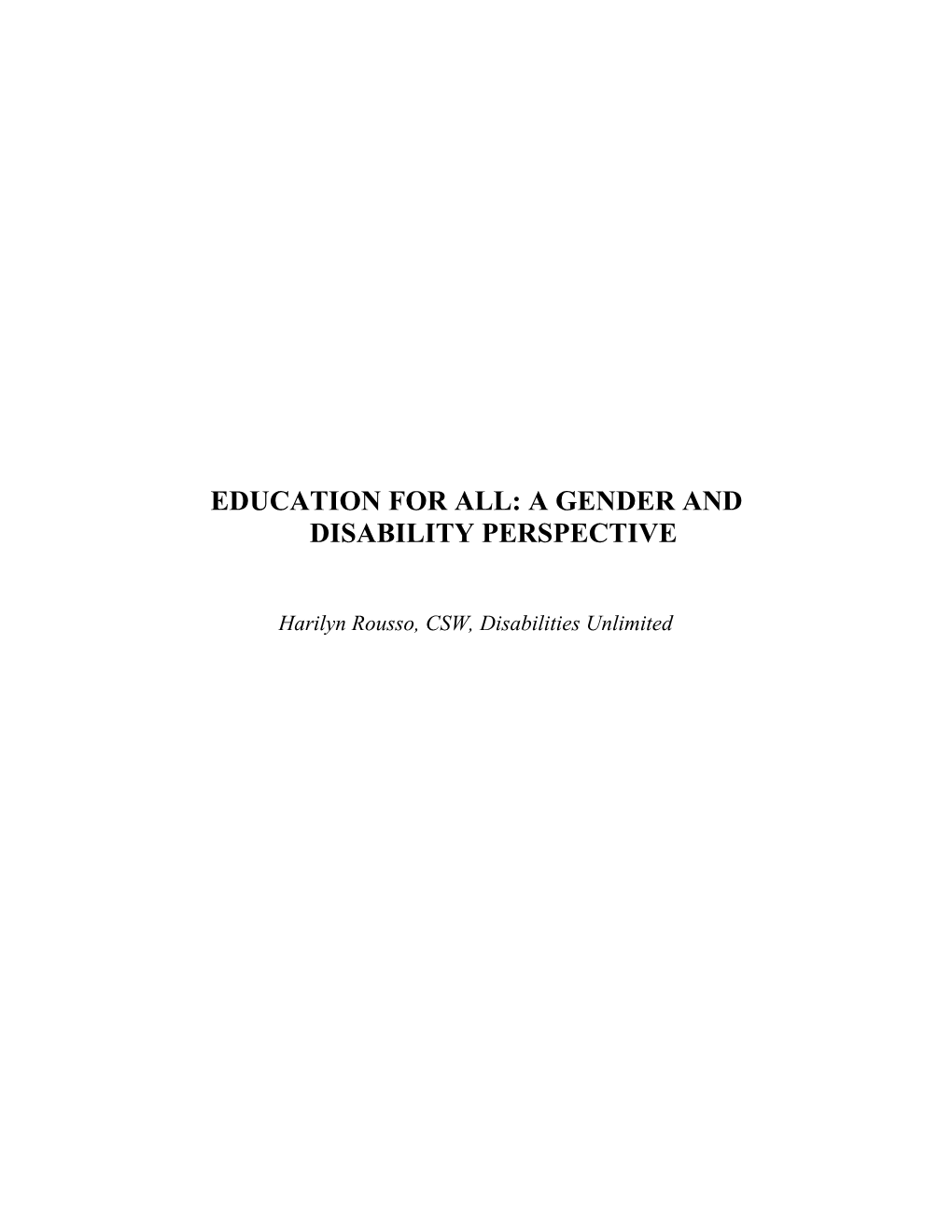 Education for All: a Gender and Disability Perspective