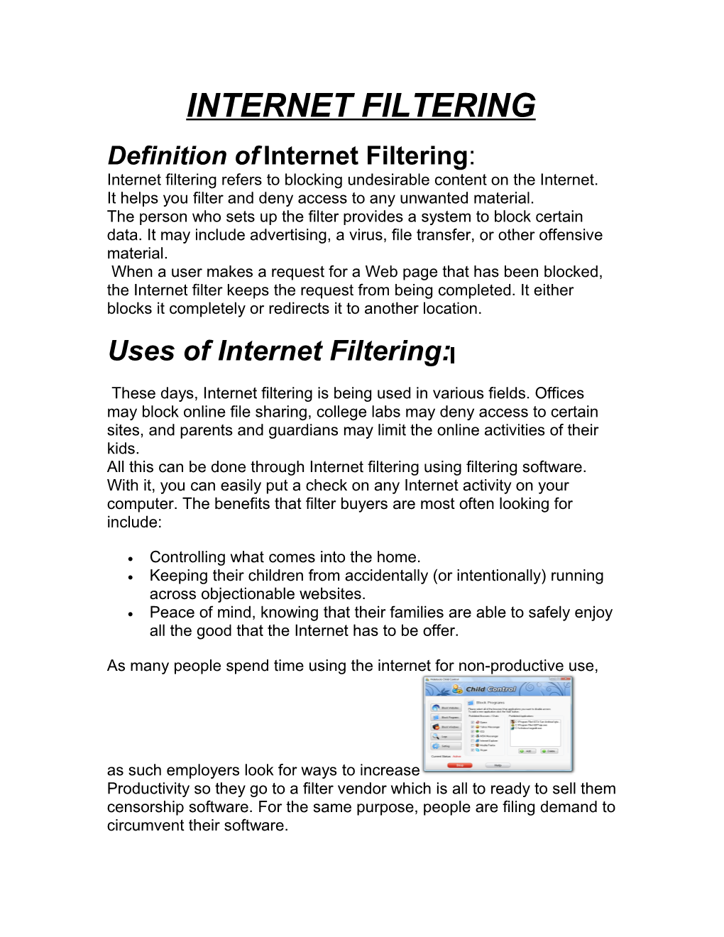 Definition of Internet Filtering