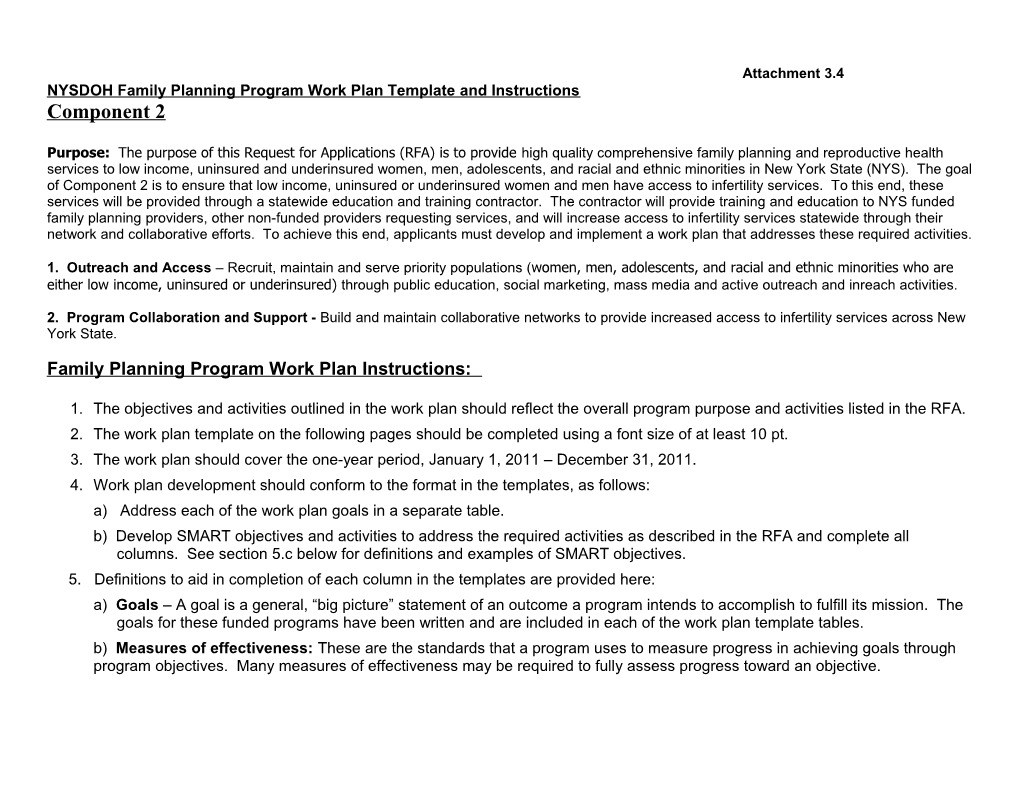 NYSDOH Family Planning Program Work Plan Template and Instructions
