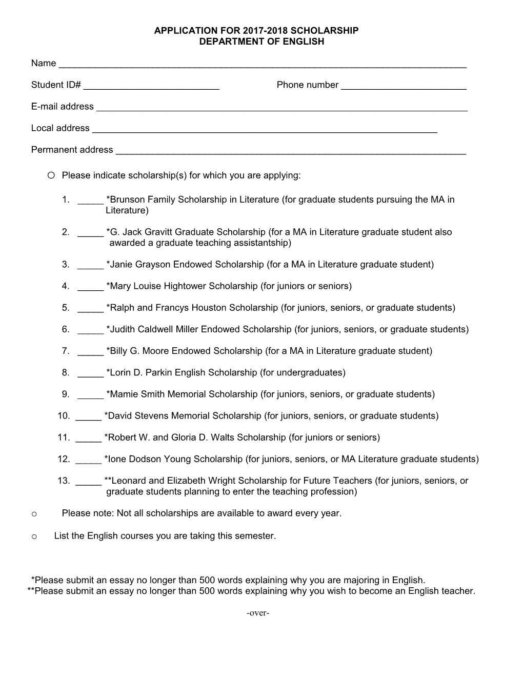 Application for 2017-2018 Scholarship