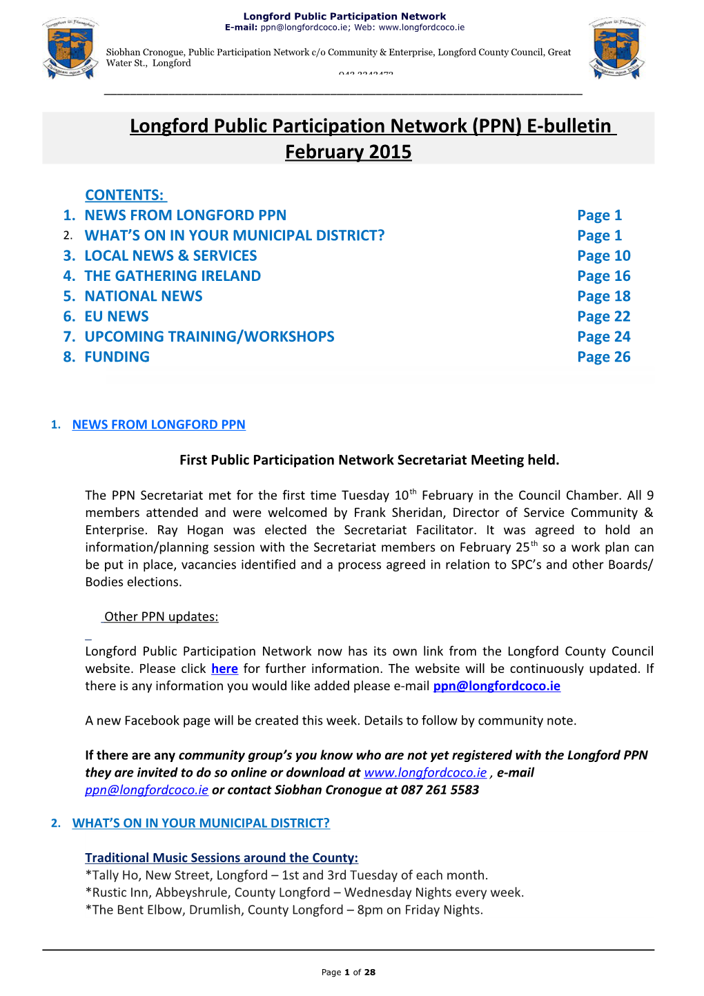 Longford Public Participation Network (PPN) E-Bulletin