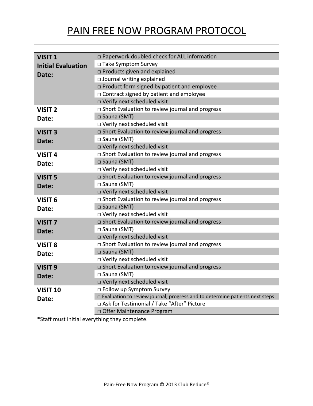 Pain Free Now Program Protocol