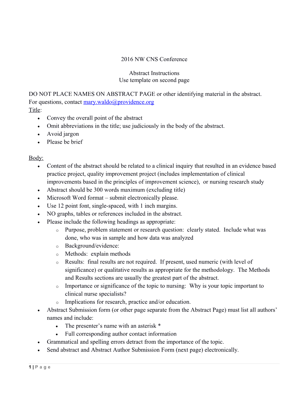Oregon Nursing Research & Quality Consortium Abstract Instructions