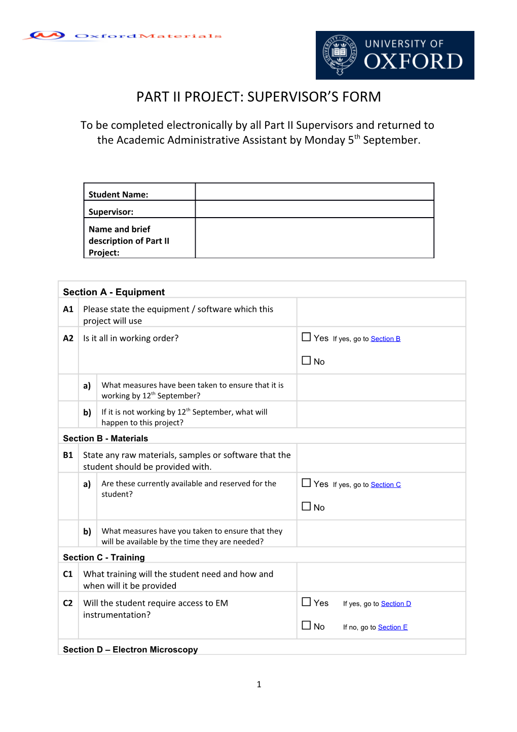 Part Ii Project: Supervisor S Form