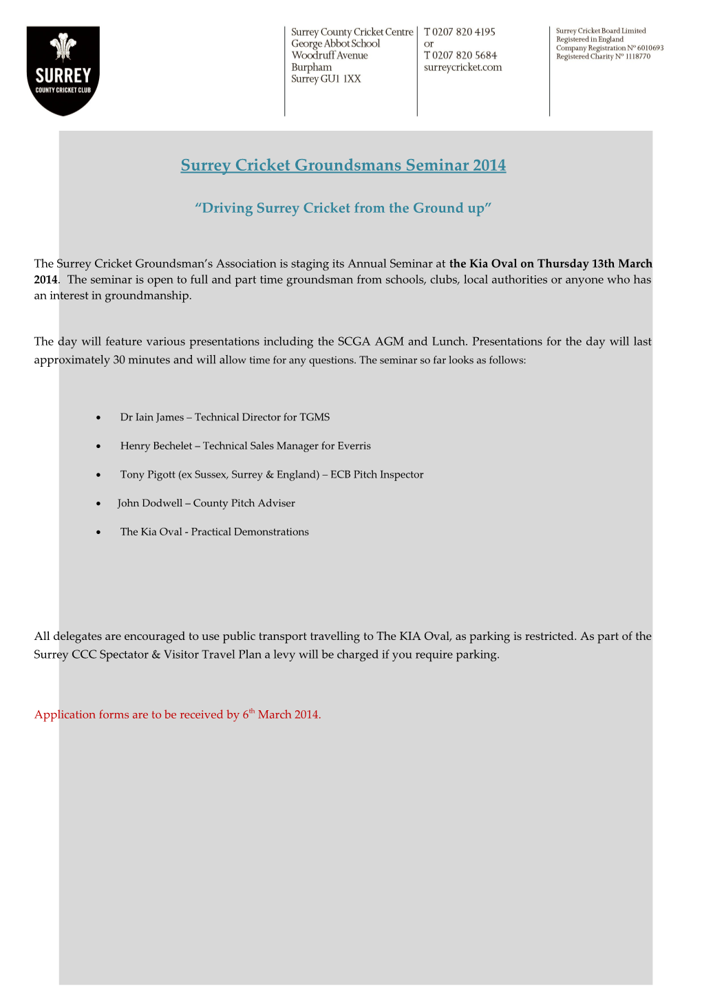 Surrey Cricket Groundsmans Seminar 2014