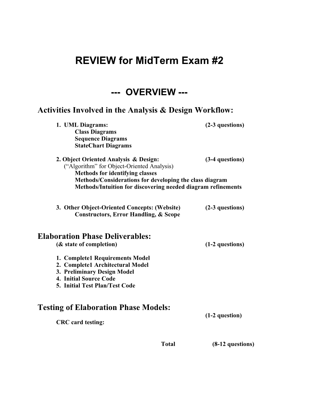 REVIEW for Midterm Exam #2