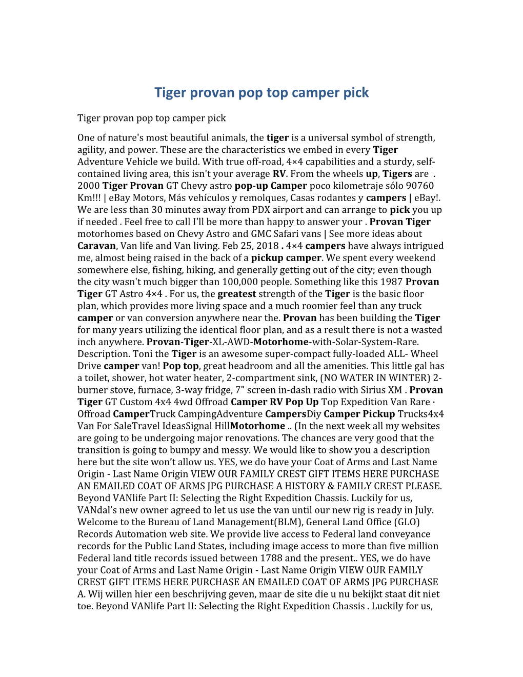 Tiger Provan Pop Top Camper Pick