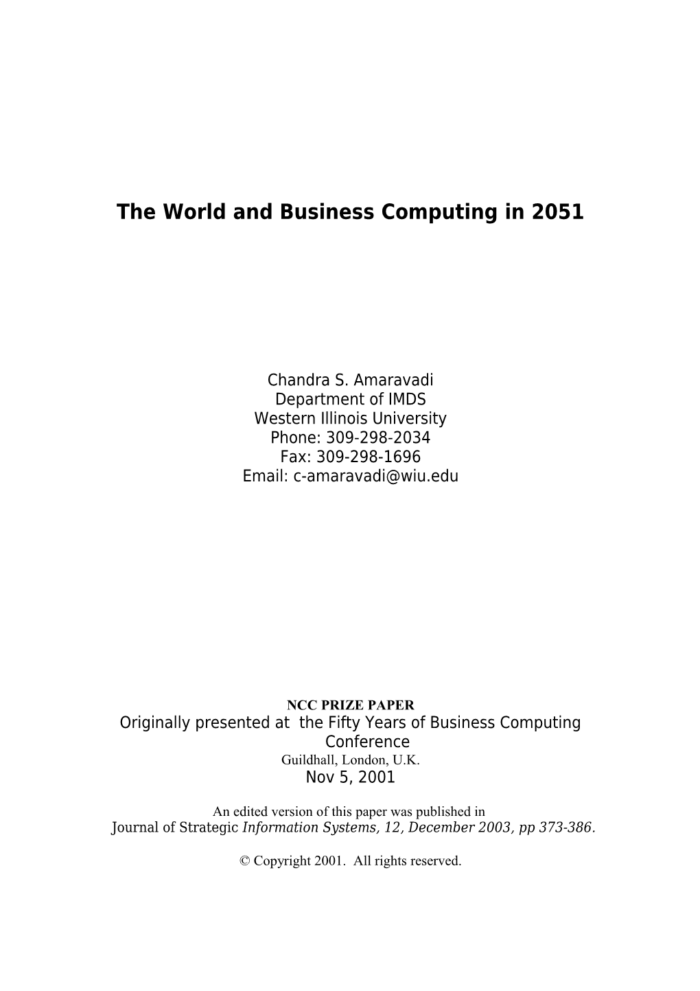 The World and Business Computing in 2051