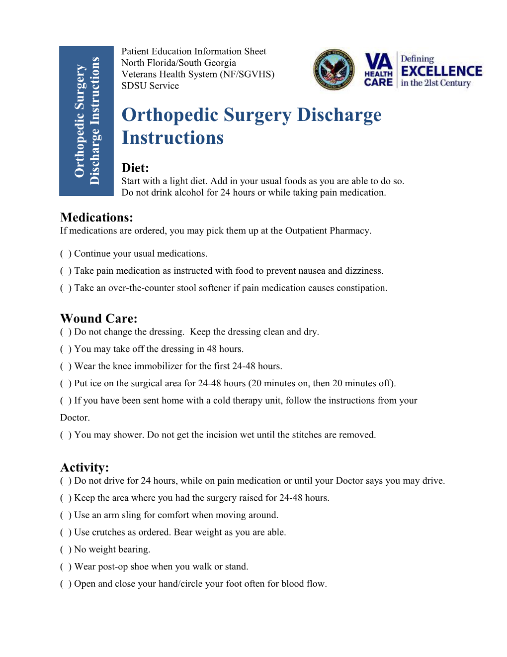 Orthopedic Surgery Discharge Instructions