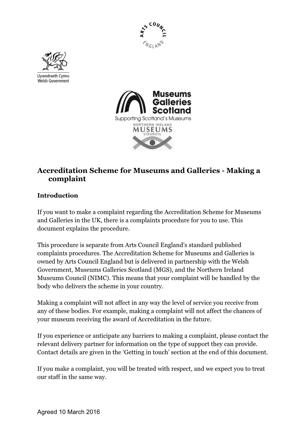 Accreditation Scheme for Museums and Galleries - Making a Complaint