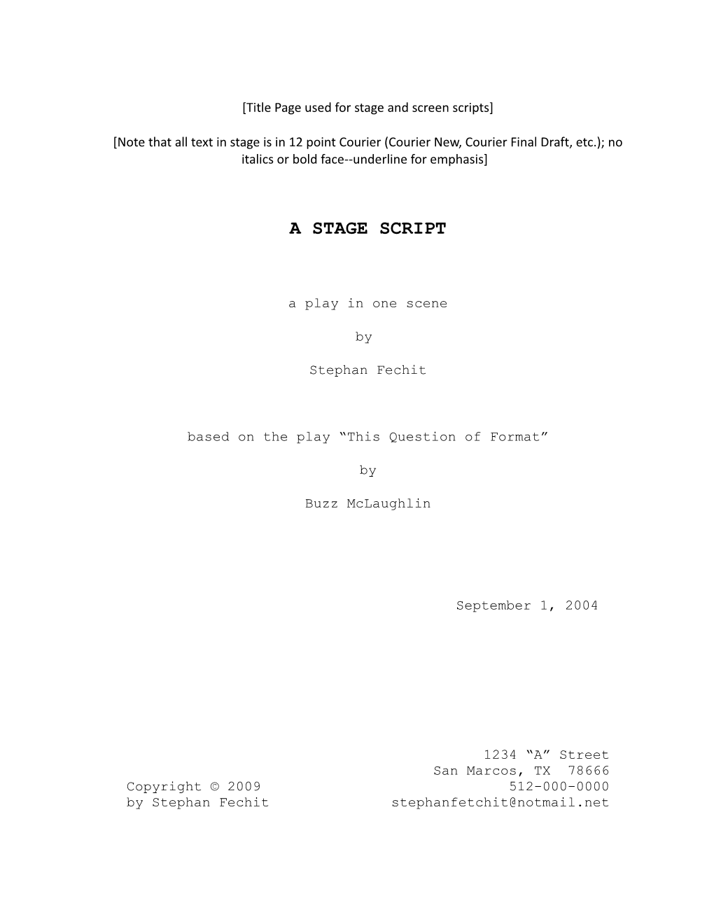 Stage Script Format Template