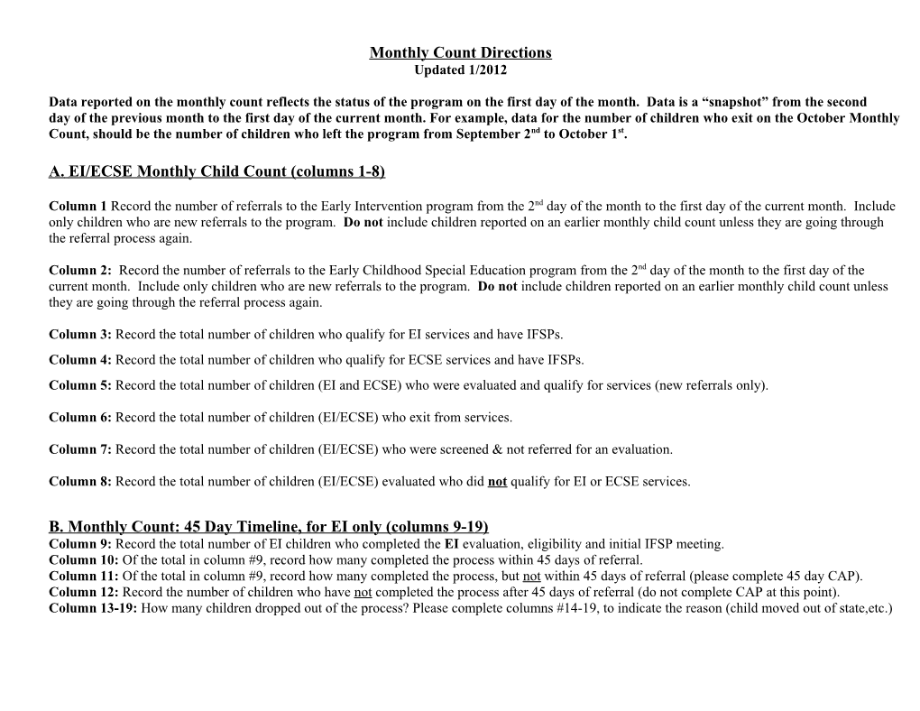 Monthly Count Directions