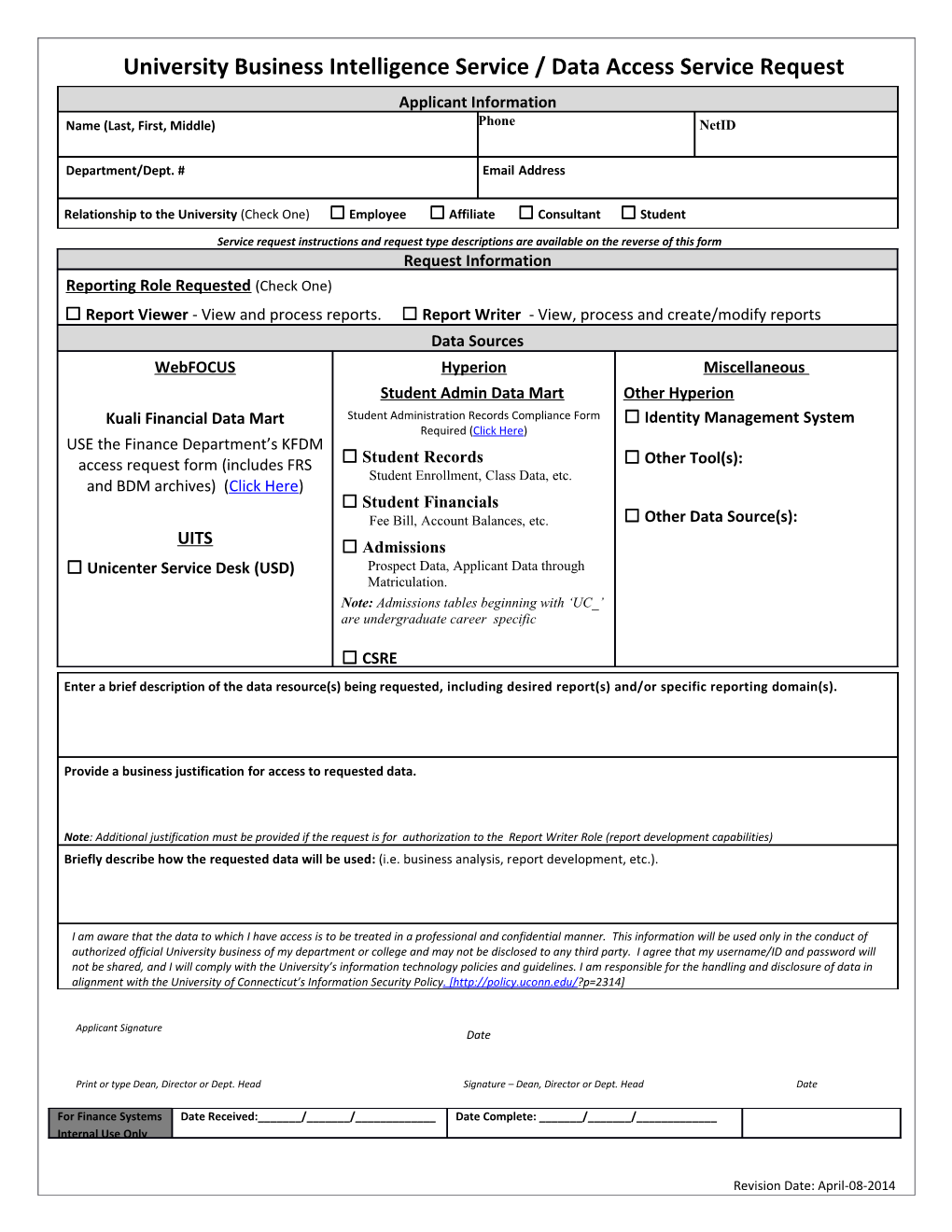 University Businessintelligenceservice / Data Accessservice Request