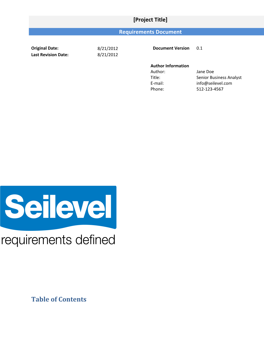 Seilevel Requirements Template