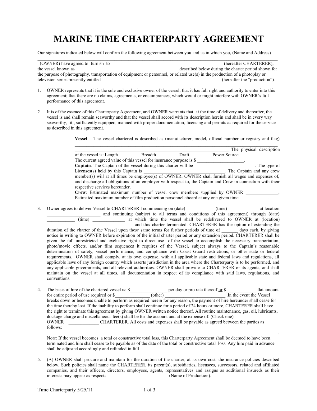 Marine Time Charterparty Agreement