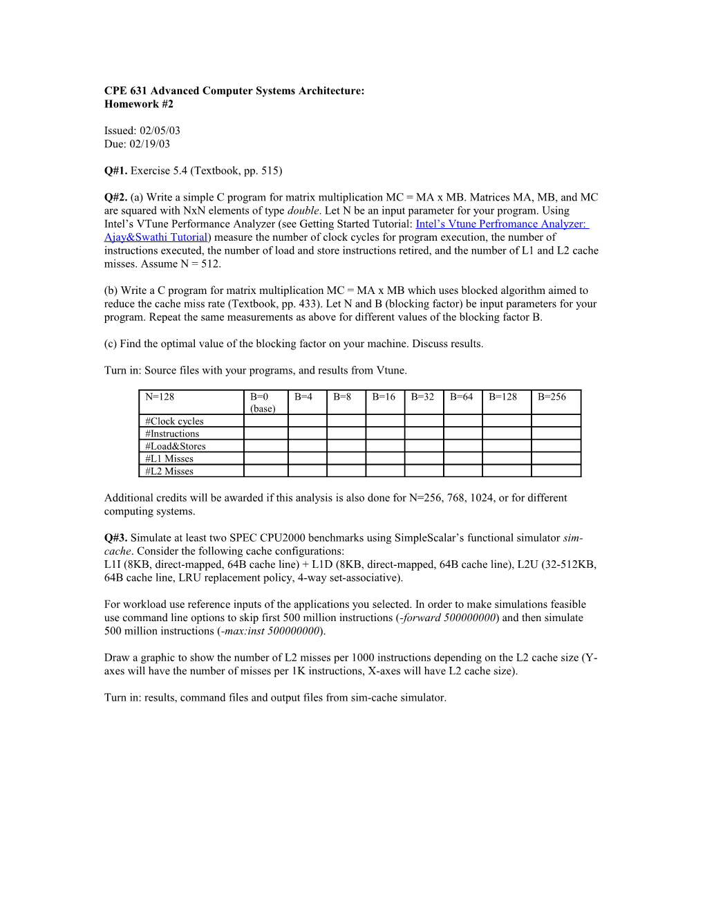 CPE 631 Advanced Computer Systems Architecture: Homework #1