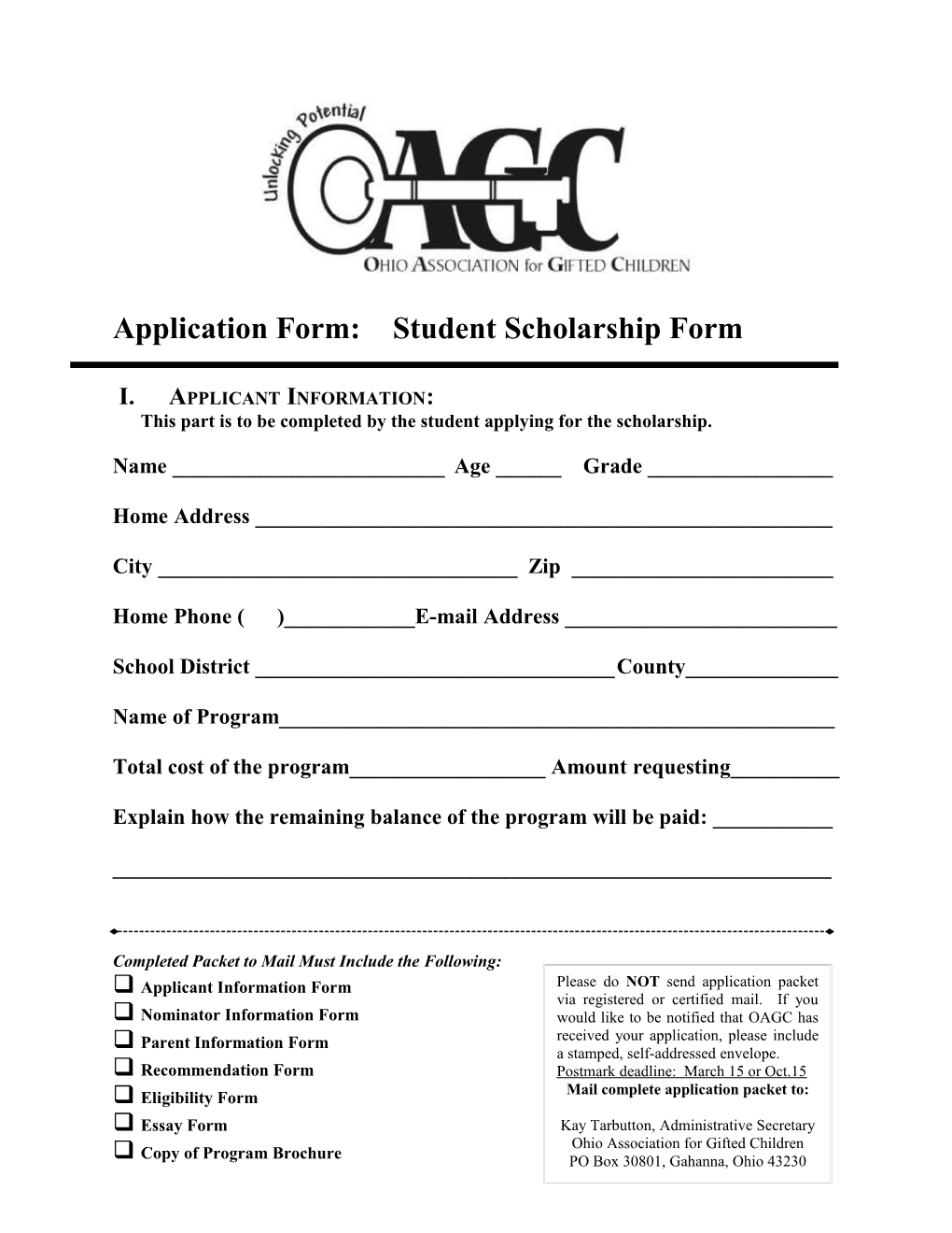 Oagc College Scholarship