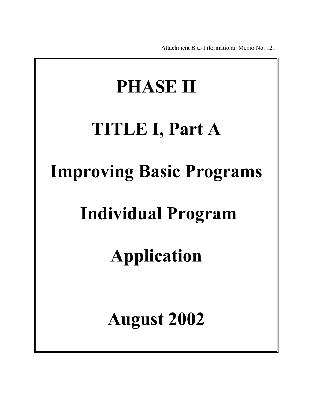 Instructions for Completion of Title I, Part A, Improving Basic Programs, Individual Program