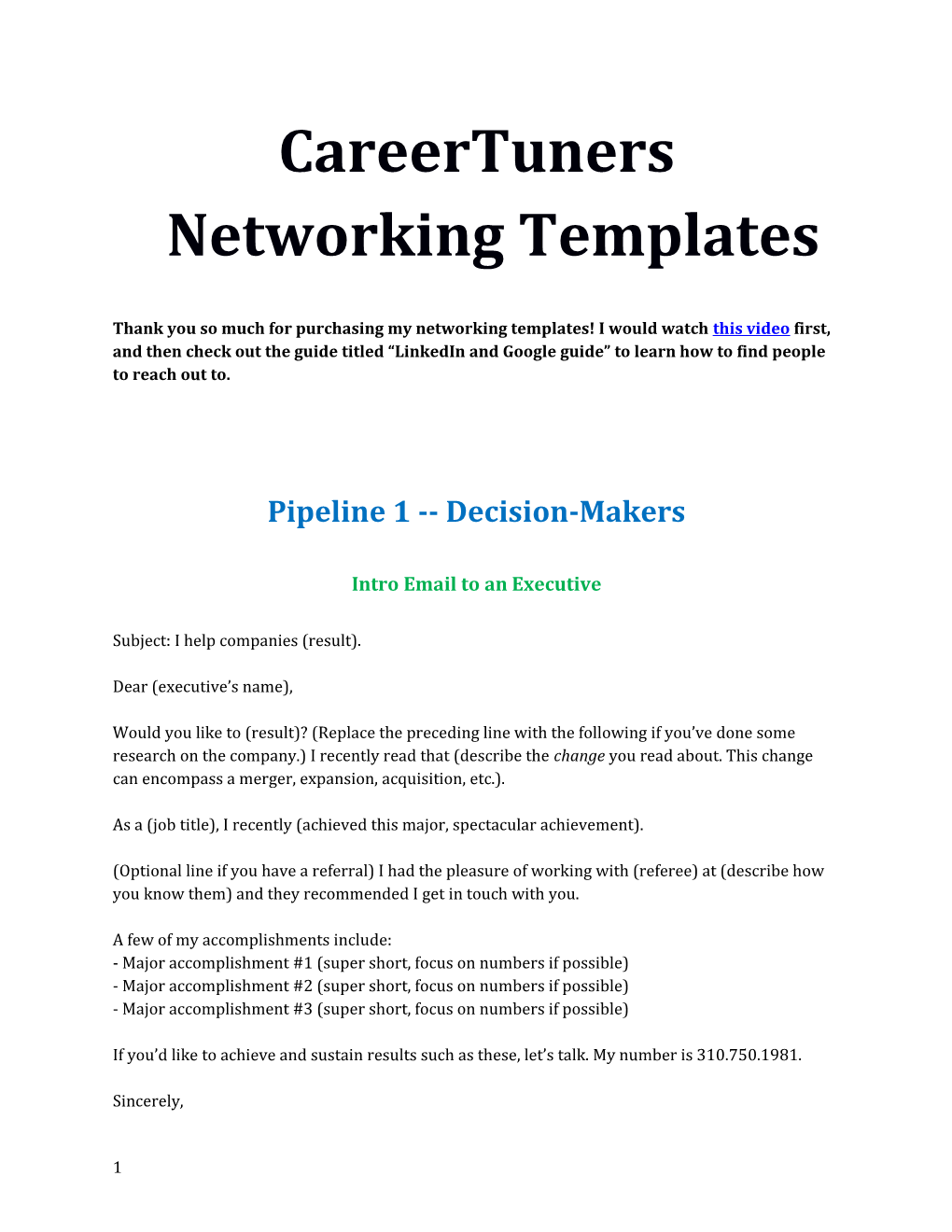 Careertuners Networking Templates