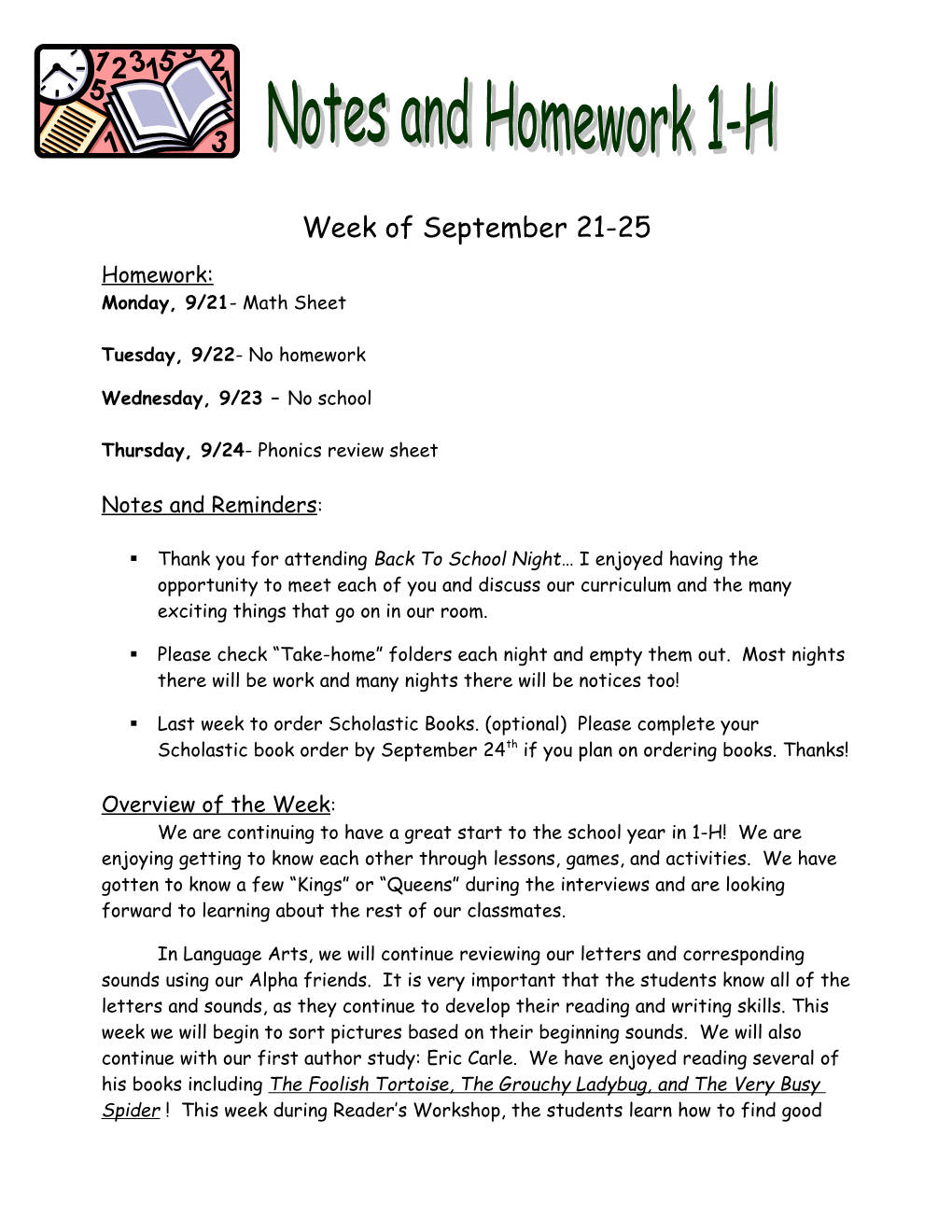 Thursday, 9/24- Phonics Review Sheet