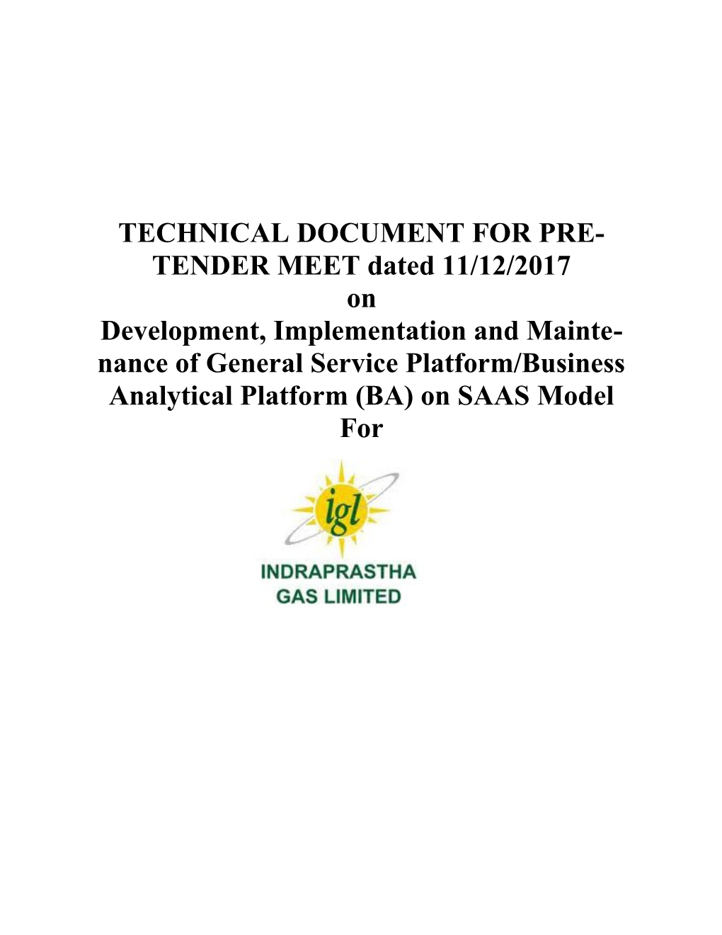 TECHNICAL DOCUMENT for PRE-TENDER MEET Dated 11/12/2017