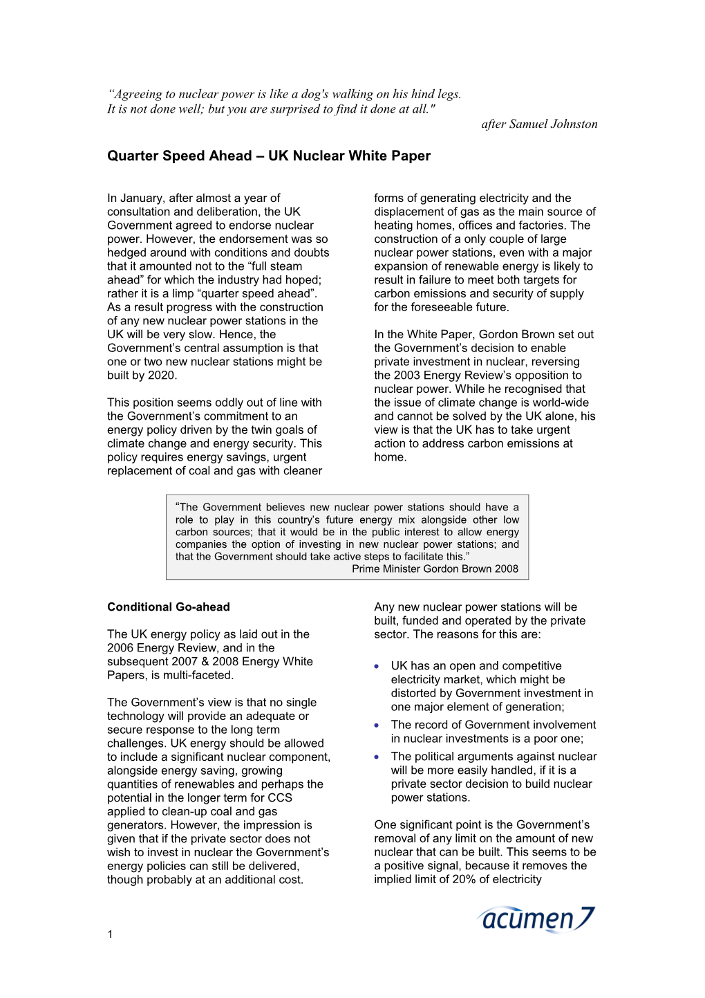 Meeting the Energy Challenges Nuclear White Paper January 2008