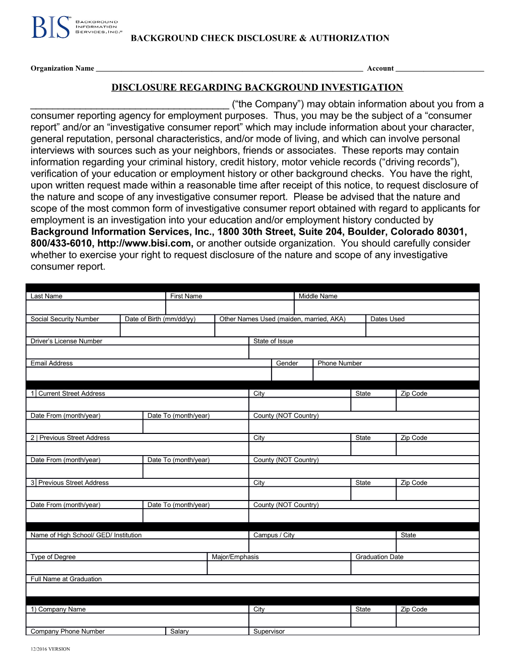 Background Check Disclosure & Authorization