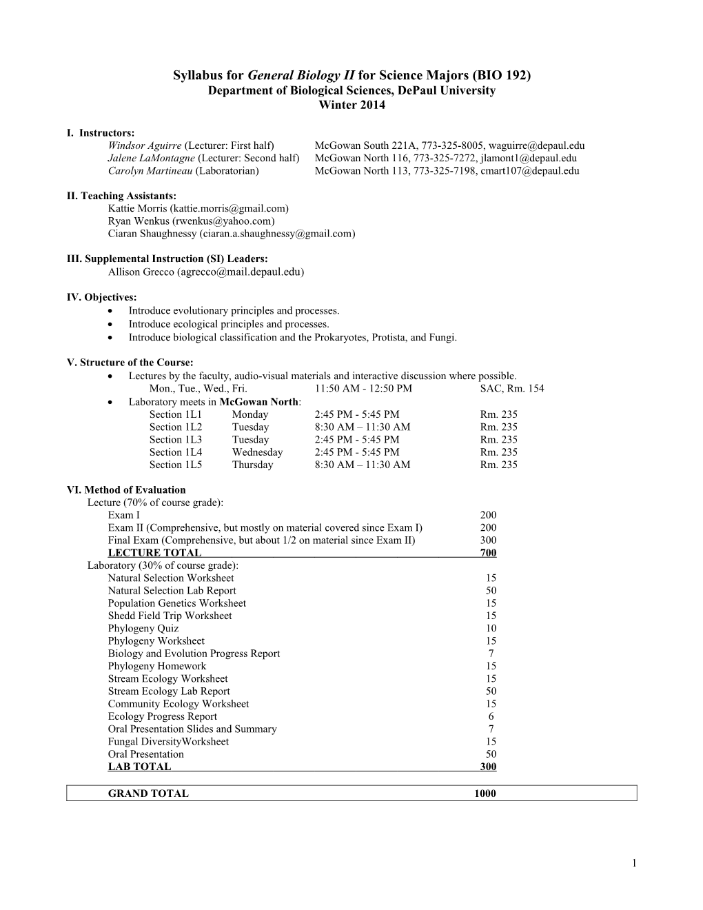 Syllabus for Biology 102