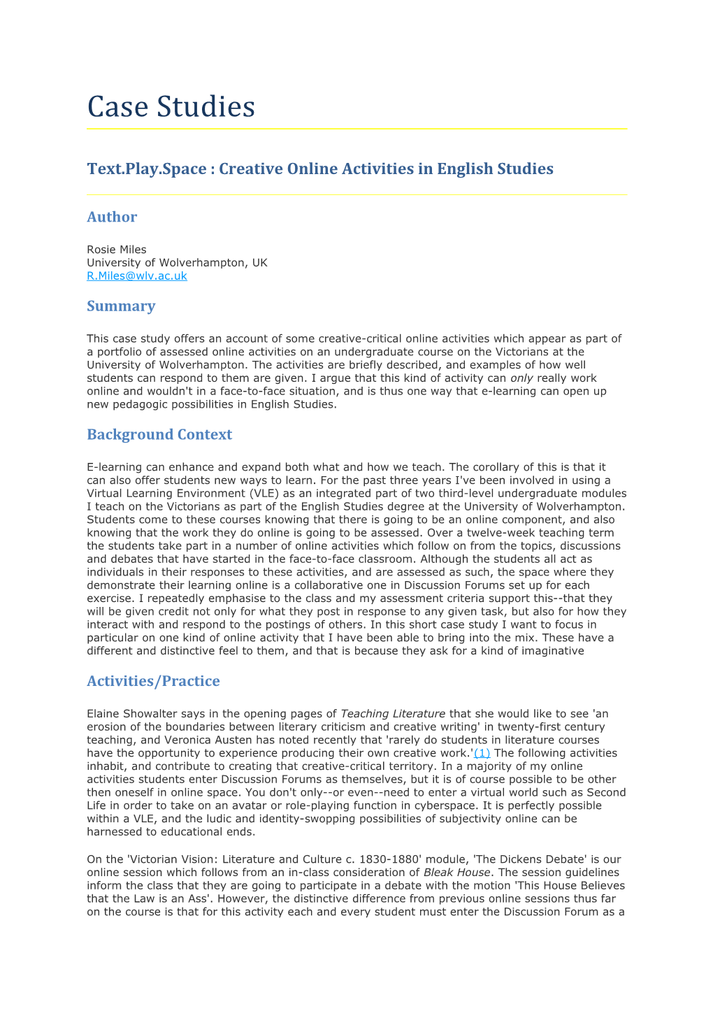 Text.Play.Space : Creative Online Activities in English Studies
