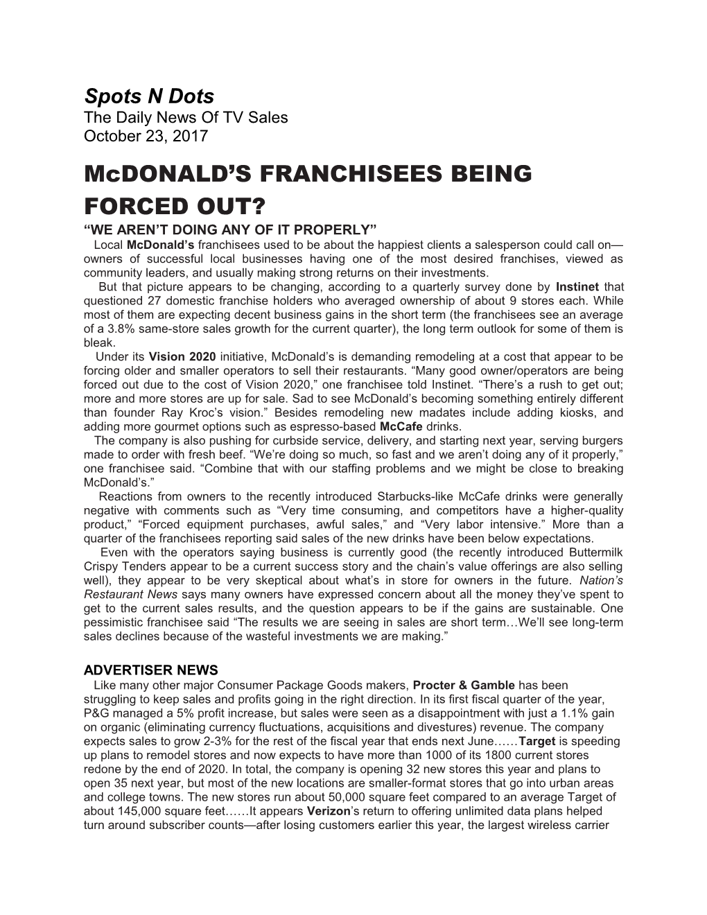 Mcdonald S FRANCHISEES BEING FORCED OUT?
