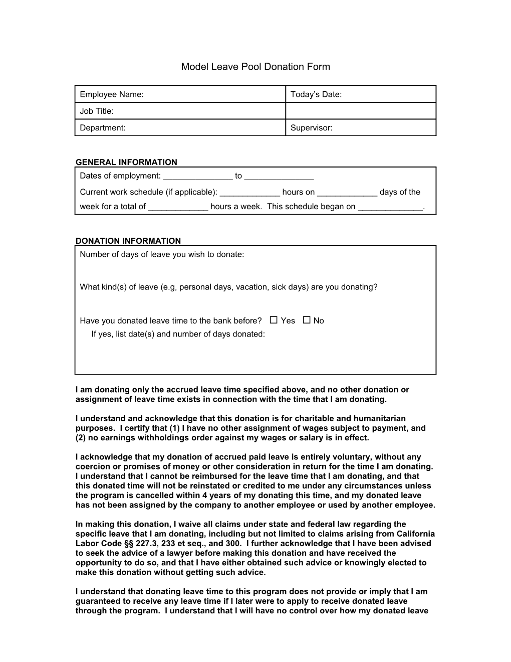 Leave Bank Donation Form