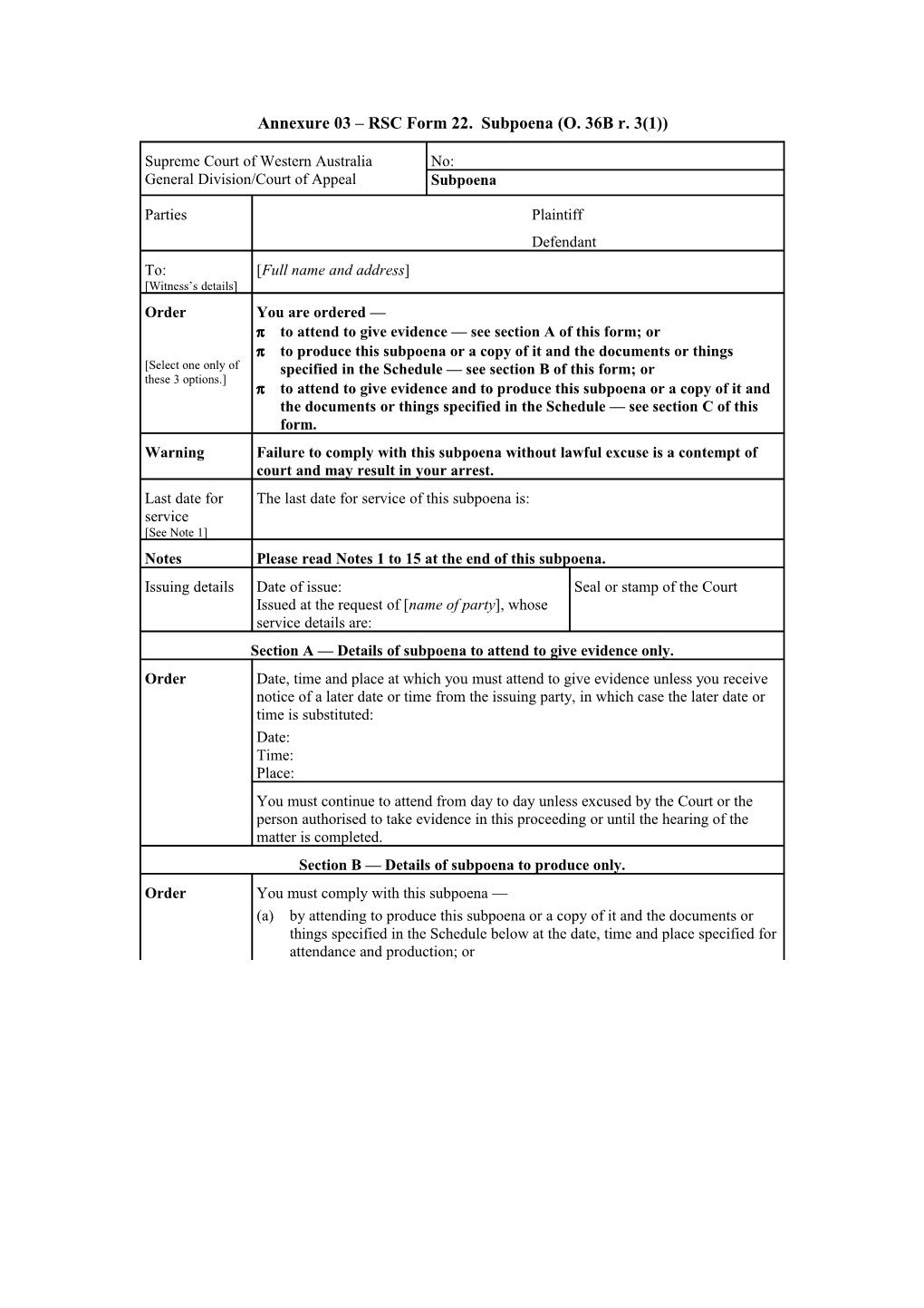 Annexure 03 RSC Form 22