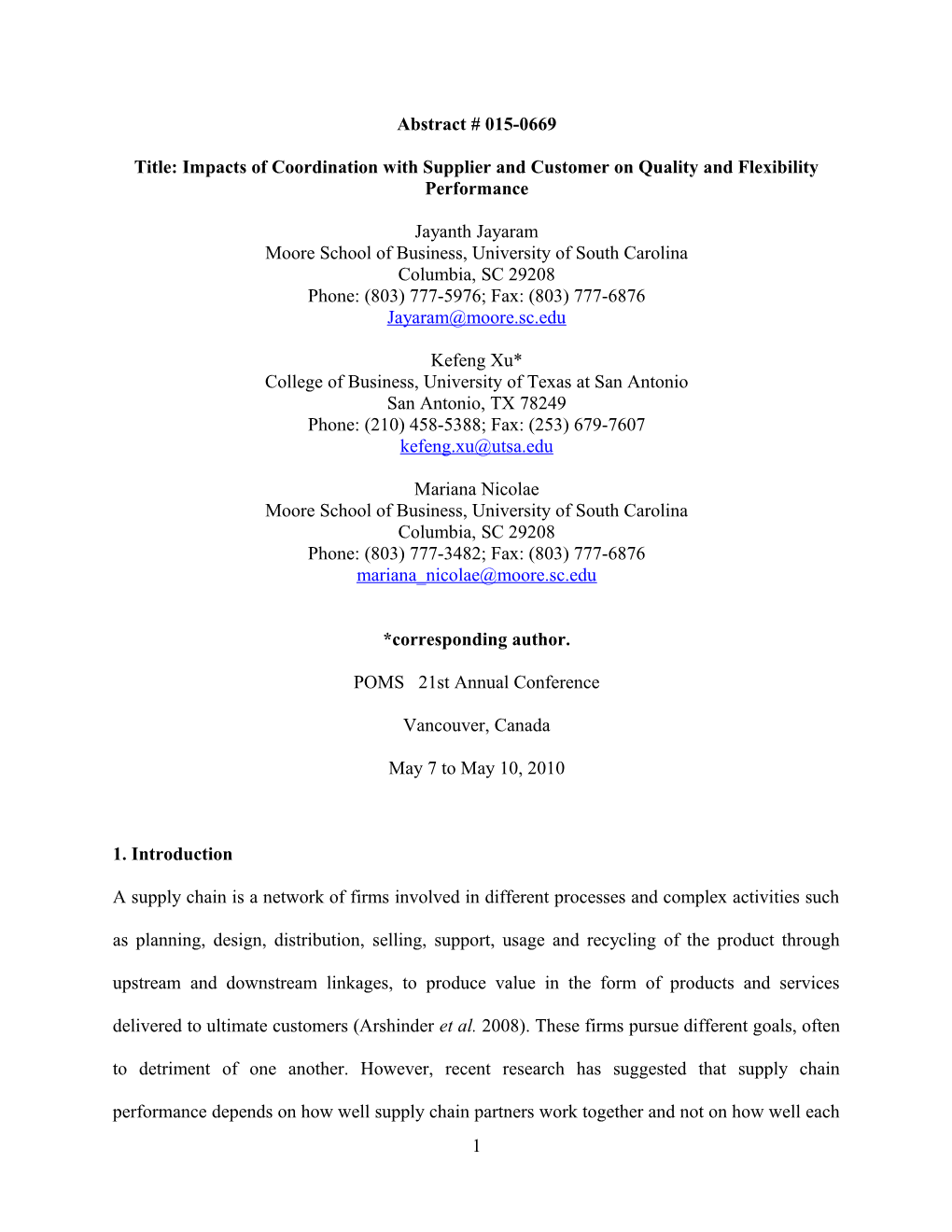 The Direct and Contingency Effects of Supplier Coordination and Customer Coordination On