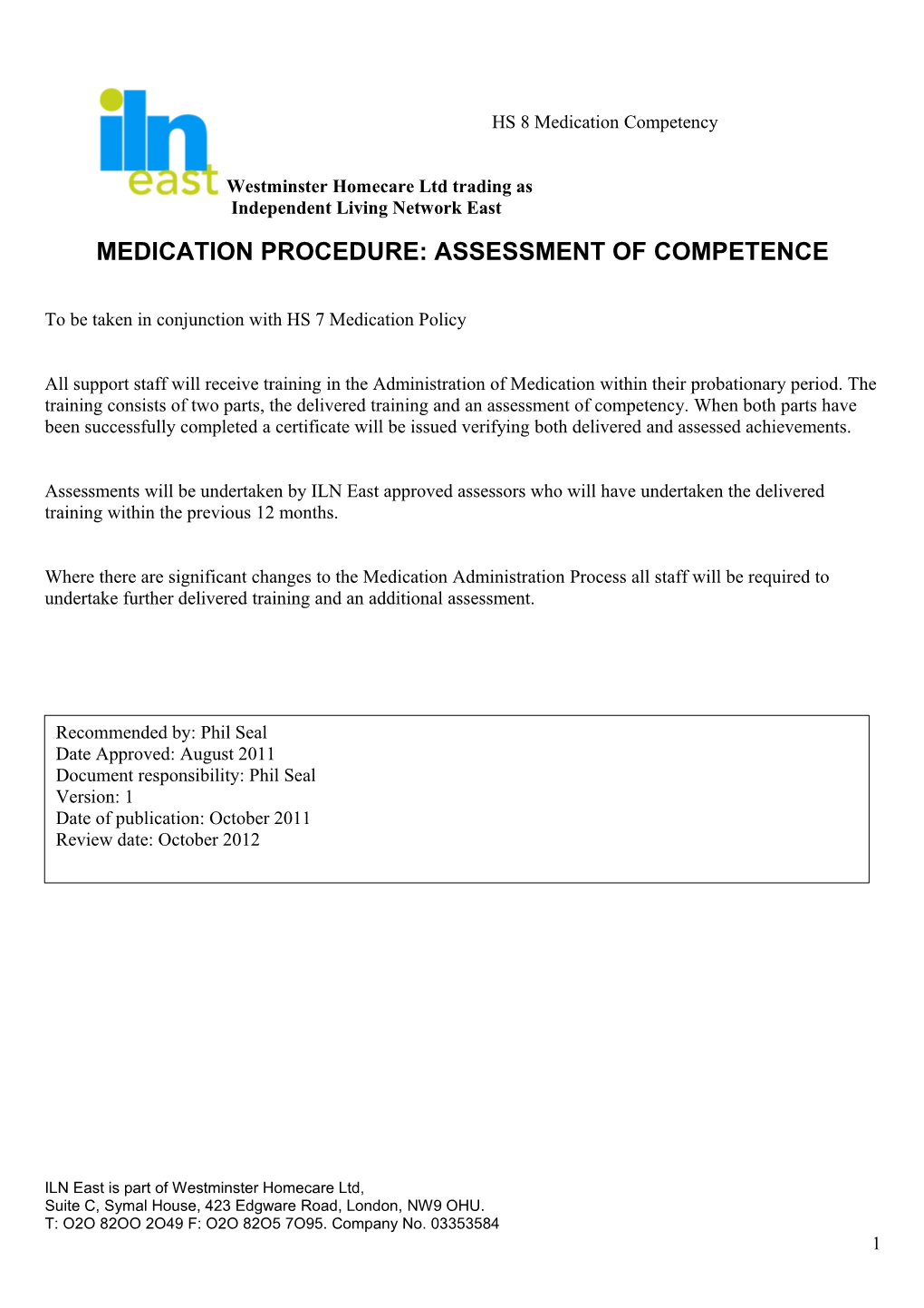 Competency Framework for the Administration of Medication to Individuals