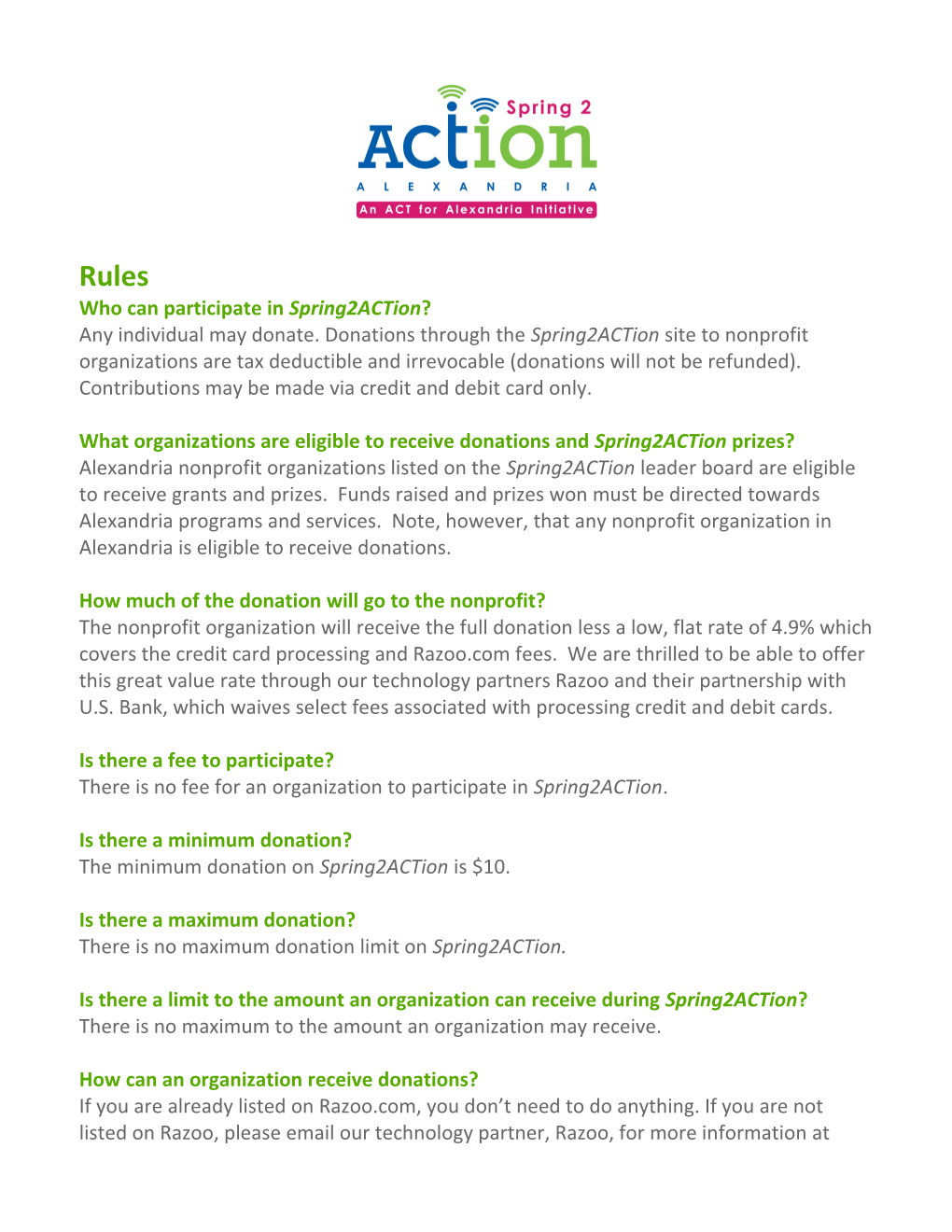 What Organizations Are Eligible to Receive Donations and Spring2action Prizes?