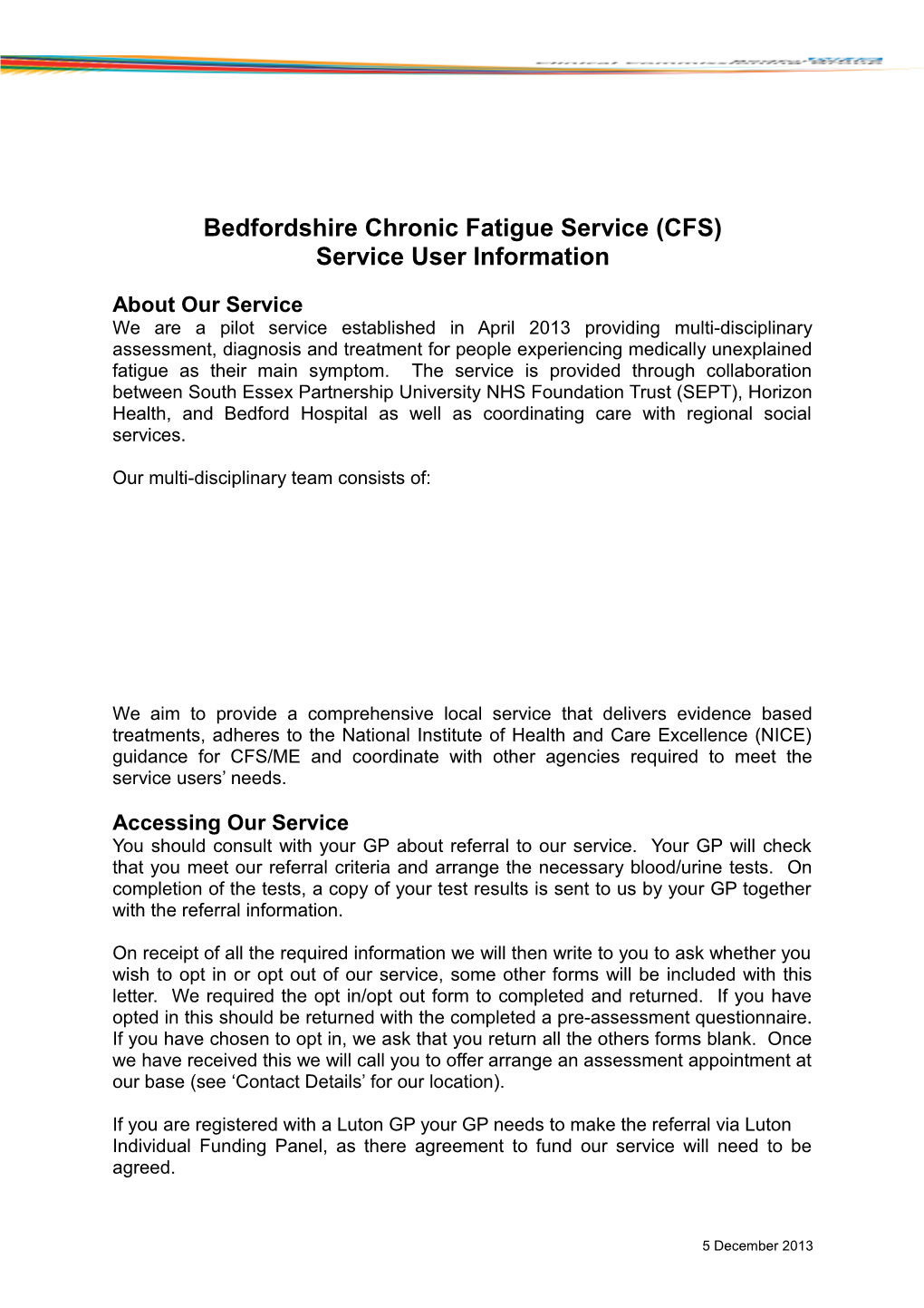 Bedfordshire Chronic Fatigueservice (CFS)