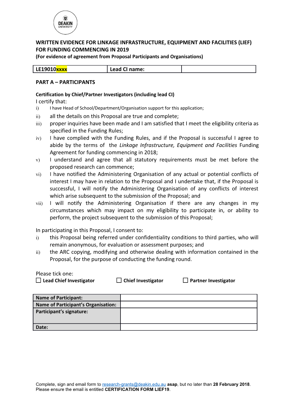 Written Evidence for Linkage Infrastructure, Equipment and Facilities (Lief) for Funding