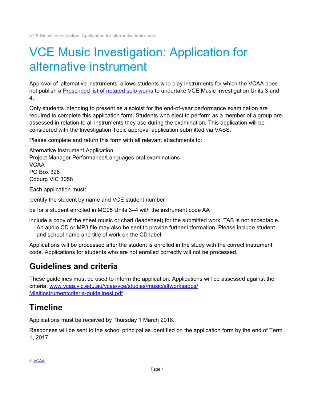 VCE Music Investigation: Application for Alternative Instrument