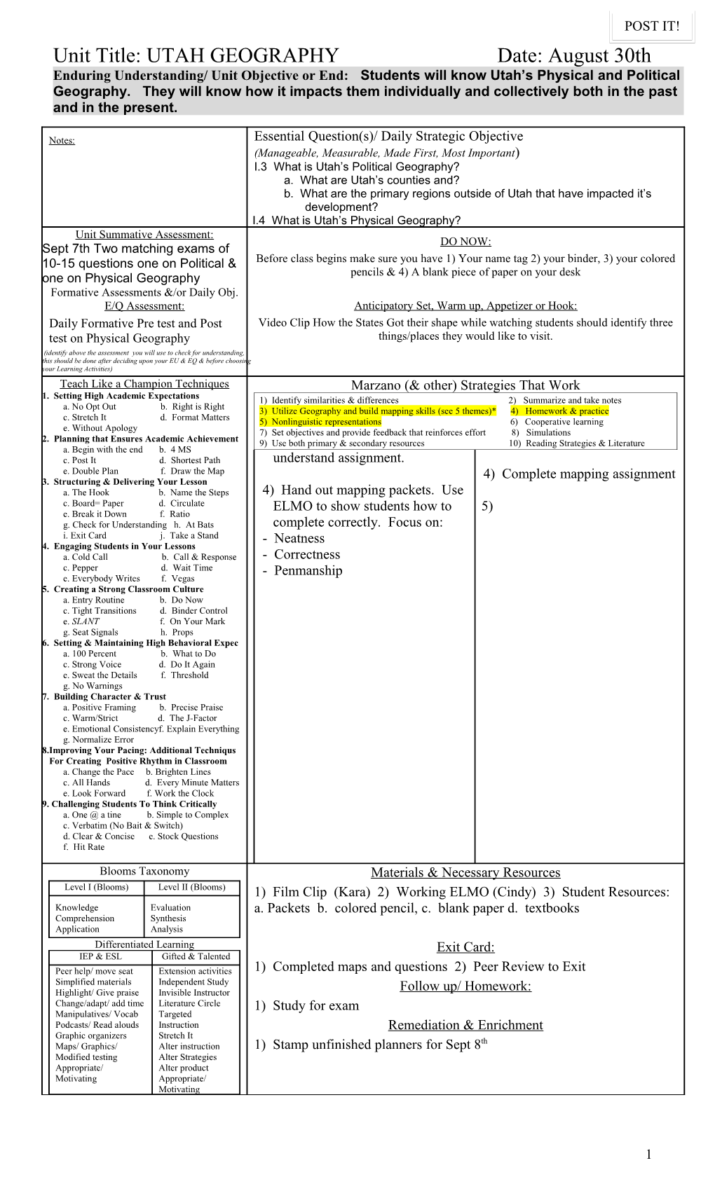 Additional Notes/ Grade Level Adaptations