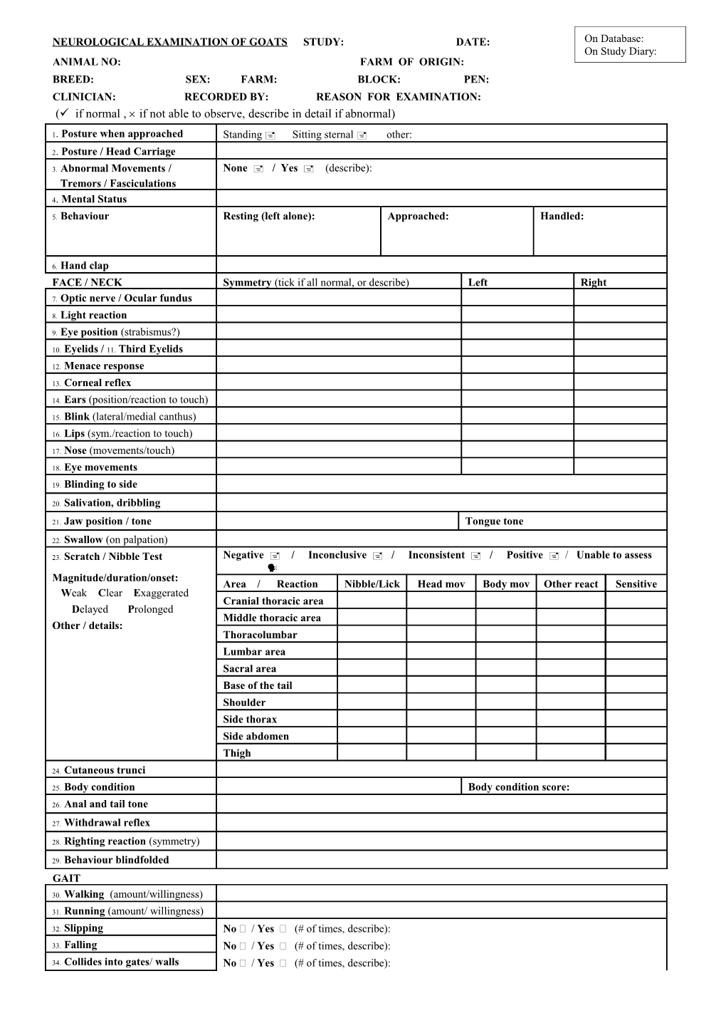 Neurological Examination of Sheep