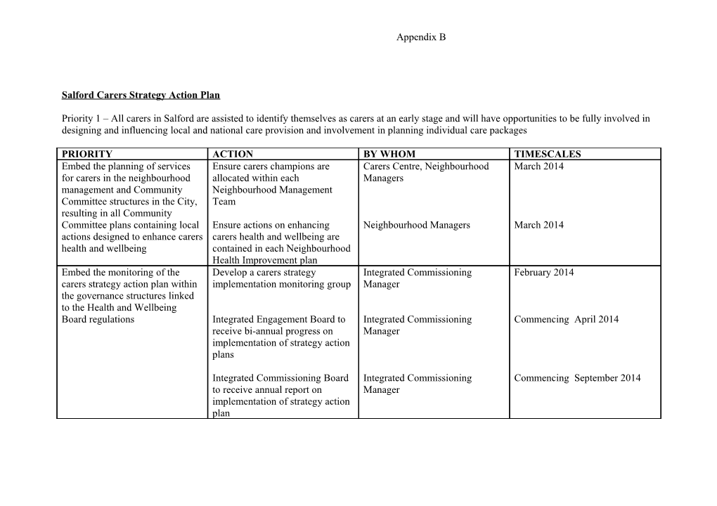 Salford Carers Strategy Action Plan