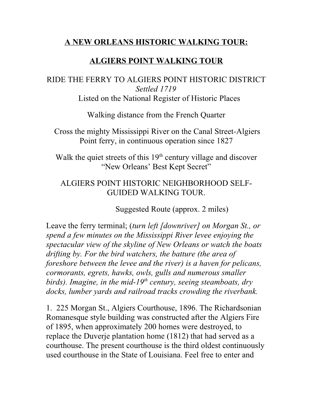 Algiers Point Walking Tour